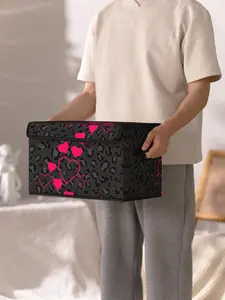 Heart Pattern Storage Box, Collapsible Clothes Storage Box with Handle, Portable Storage Organizer for Home Bedroom Wardrobe, Collapsible Storage Bins