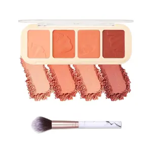 Matte Face Blush Palette Kit with Brush-4 Color Pink Purple Orange Silky Mineral Blendable Blusher Contour Powder for Cheek,Longlasting Facial Beauty Mother's Day Christmas Makeup Gift for Women