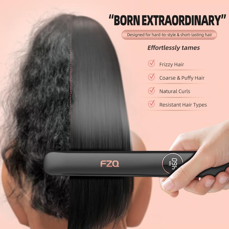 FZQ 20M Negative Ion Care,Hair Straightener & Curling Iron 2 in 1,3D Floating Ceramic Glaze & Precise LCD Temperature Control, 310°F-460°F For Different Hair Types,100v-240v Universal Voltage Curler Comfort Curly