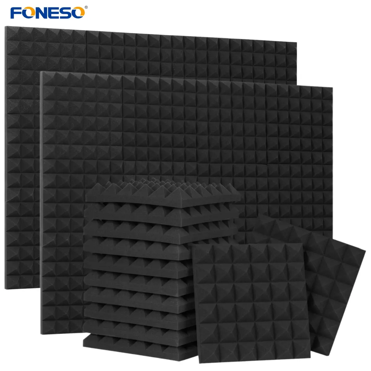 12-24pcs 2" Thickening Soundproof Acoustic Foam Panels Pyramid/Wedge Designed, 12x12x2 inch 25kg/m³ High Density and Fire Resistant Sound Proof Foam Panels Acoustic Panels, For Studio Wall Ceiling Meeting Room Decorative 3D Wall Panel