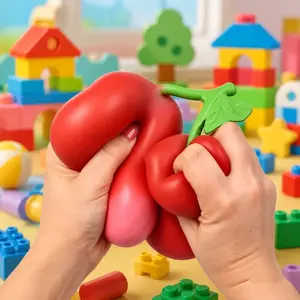 Cherry Squishy Toy, Soft TPR Slow Rising Squeeze Fidget Toy for Kids Teens and Adults, Red Cherry Shape Sensory Play Toy, Unscented Desk Toy for Stress Relief, Classroom Prize, Teacher Reward, Party Favor, Single Pack Gift