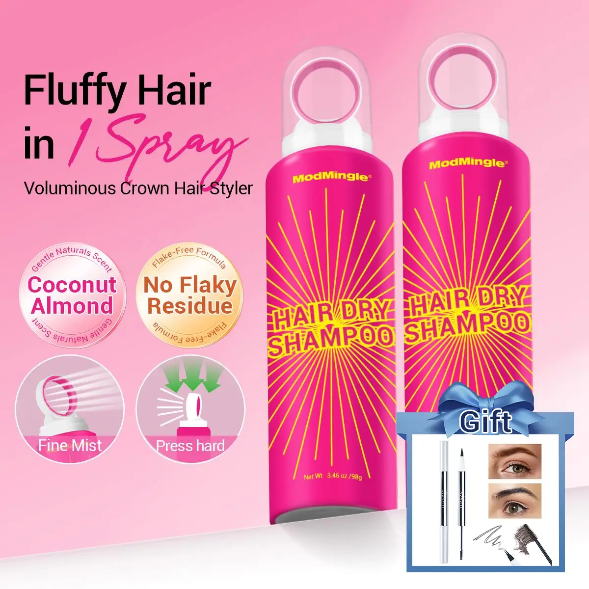 ModMingle Instant Hair Dry Shampoo Natural Ingredient Fragrance Refresher Invisible Volumizing Added Hair Texture Oily Hair Travel Gym Work Essential