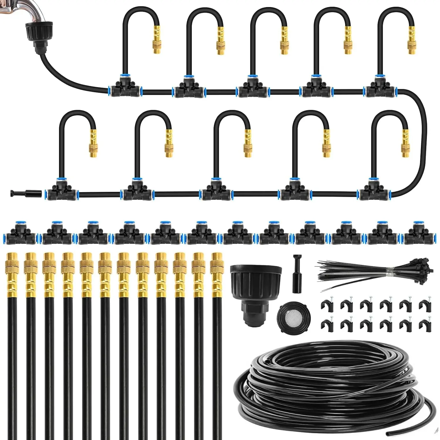 50Ft -1/4" Drip Irrigation System,2026-Upgrade Garden Irrigation Kit with 12pcs Adjustable Copper Nozzles,Automatic Atomizing Watering System for Outdoor Plants,Raised Bed,Yard,Potted Plant,Lawn