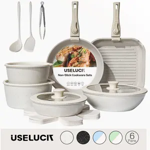 【Top Seller】USELUCK 20 Pcs Detachable Handle Non-Stick Cookware Set with Stackable Pots and Pans, Oven Safe, Healthy RV Set with Frying Induction Lids Kitchenware