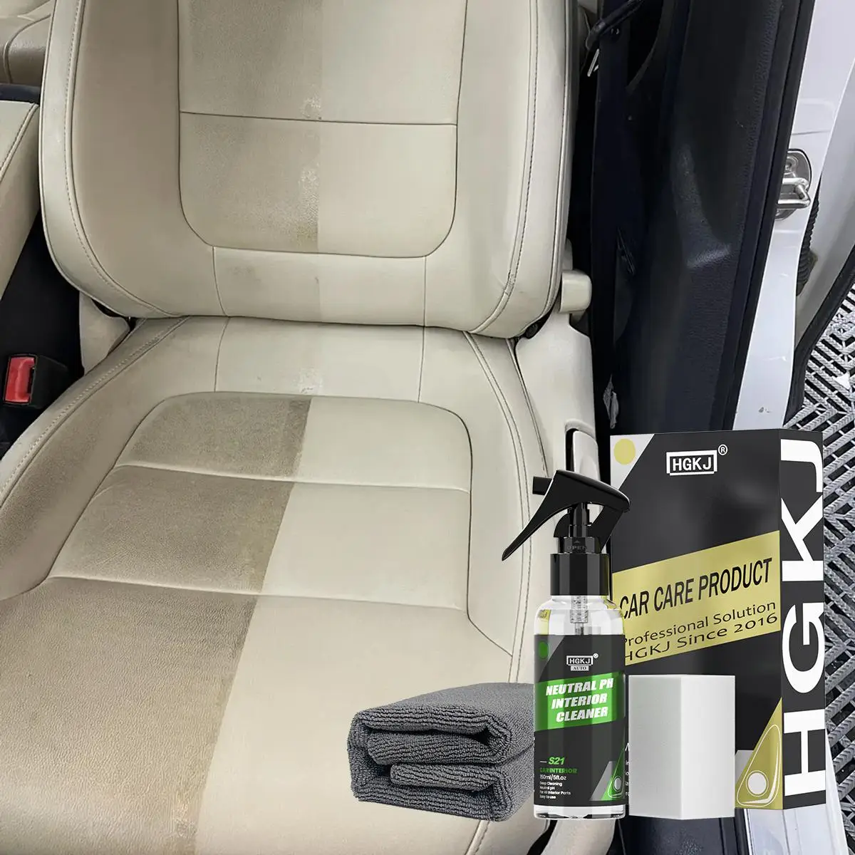 150ml Car Interior Cleaner, Car Seat Stain Remover with Towel & Sponge, Cleaning-free Cleaner for Fabric, Roof, Safety Belt, Leather Seat, Professiona
