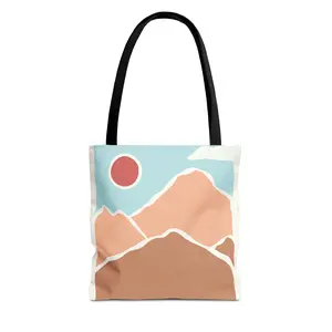 Minimalist Mountain Sunset Tote Bag | Abstract Landscape AOP
