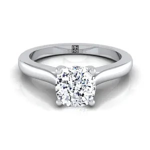 Comfort Fit Cathedral Solitaire Cushion Engagement Ring Setting in 14K White Gold