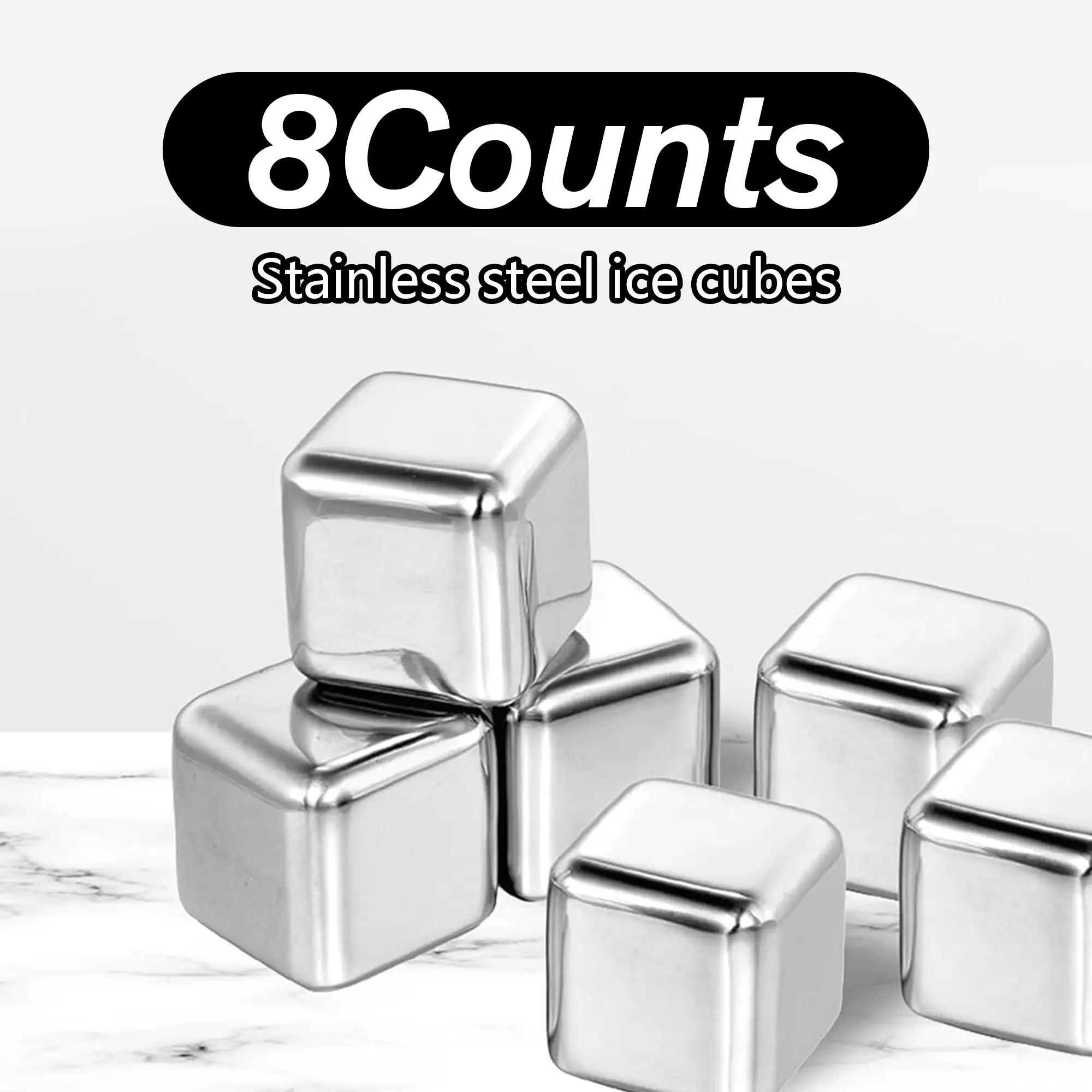 8 Counts Whiskey Stones Gift Set with Tongs, Reusable Stainless Steel Quick Chilling Rocks for Scotch, Bourbon, Cocktails and so on