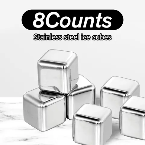 8 Counts Whiskey Stones Gift Set with Tongs, Reusable Stainless Steel Quick Chilling Rocks for Scotch, Bourbon, Cocktails and so on