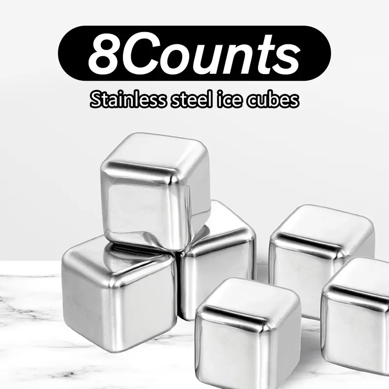 8 Counts Whiskey Stones Gift Set with Tongs, Reusable Stainless Steel Quick Chilling Rocks for Scotch, Bourbon, Cocktails and so on