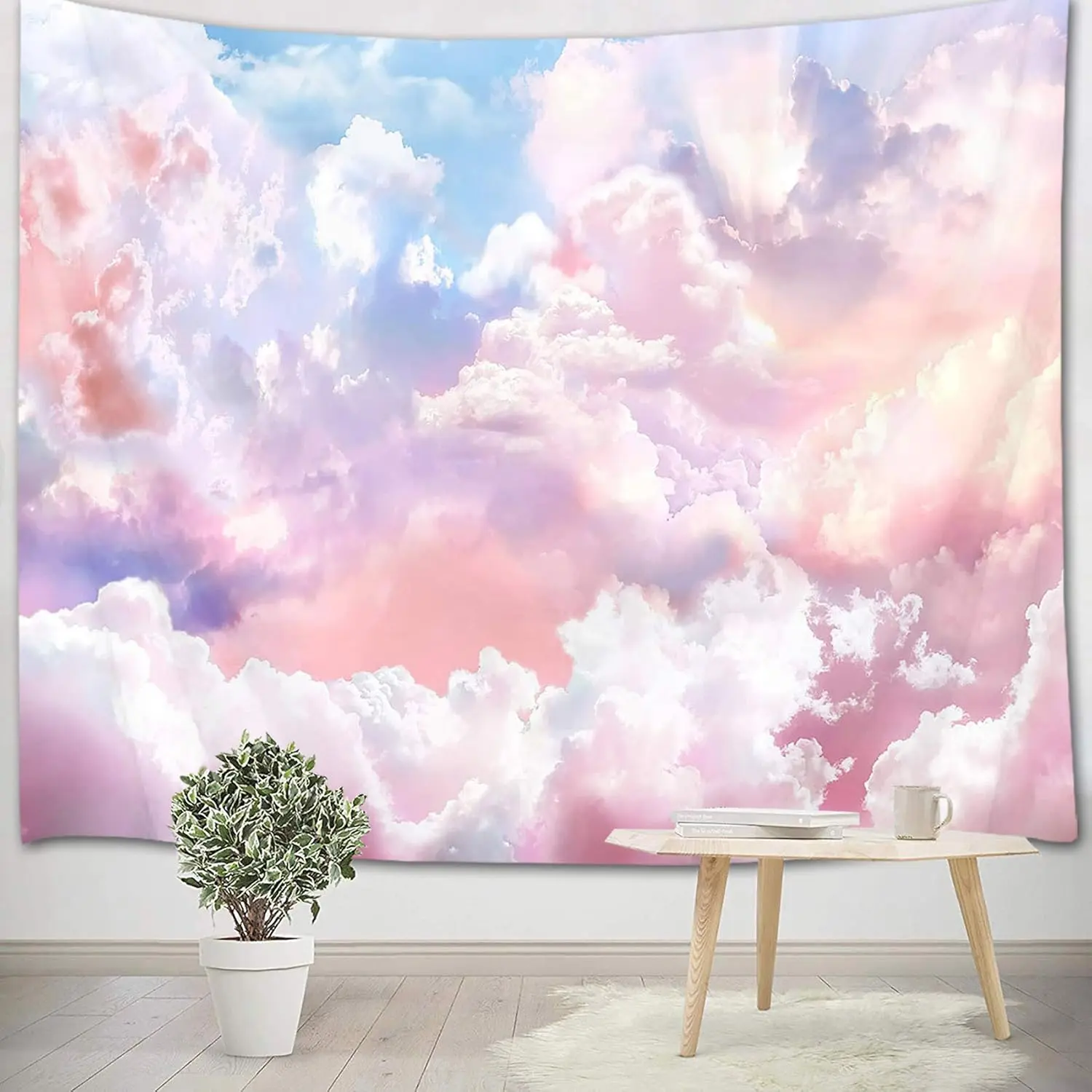 Pink Cloud Tapestry - Colorful Abstract Clouds Natural Landscape Home Decor Wall Hanging, 60x40 In Indoor Room Decoration Art for Teen Dorm Bedroom