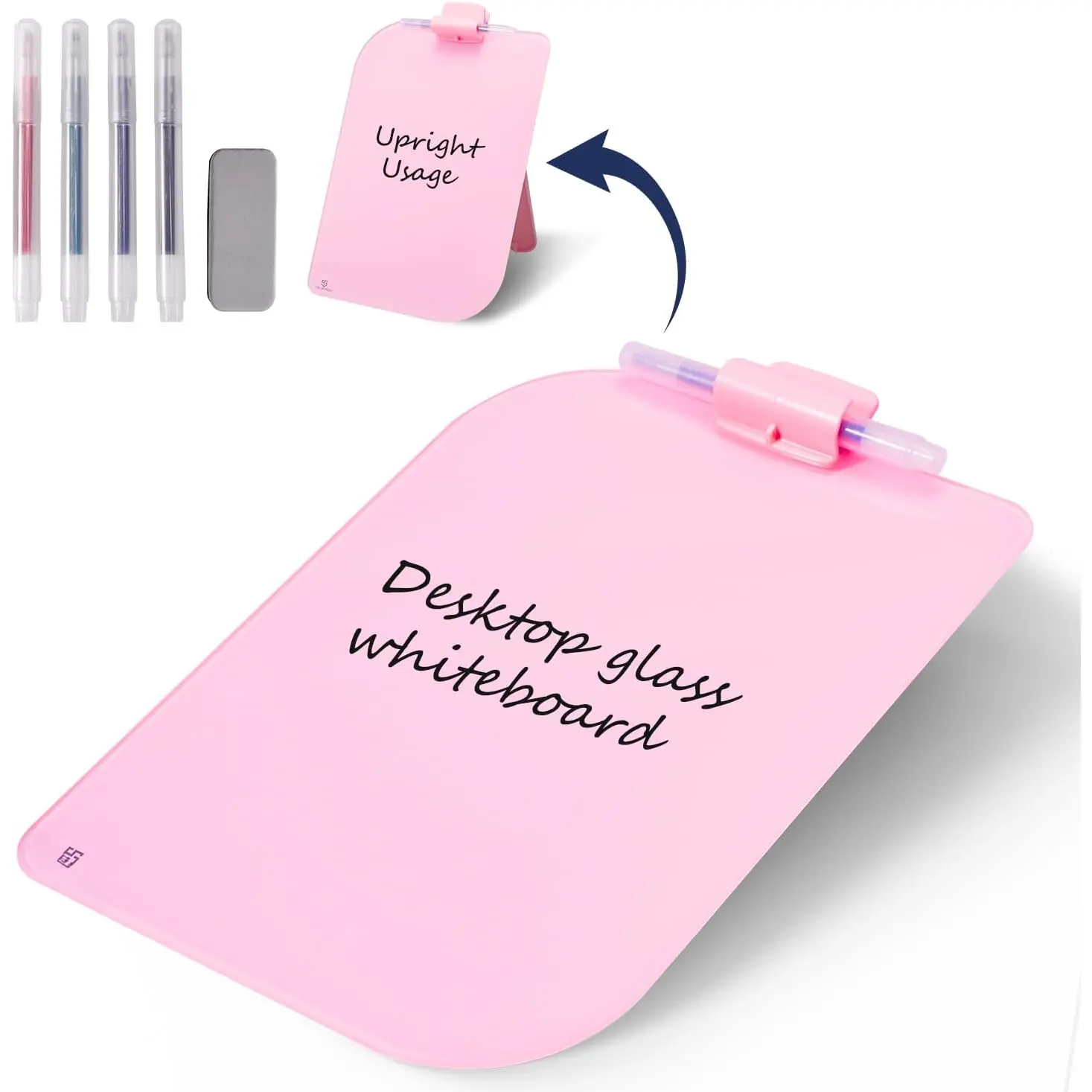 Desk Top Glass Whiteboard - 12x8 In Easy to Wipe Glass Dry Erase Board with Stand, Small Desk Organizer for Dorm Room, Homeschool (Office Stationery Accessory)