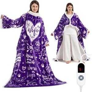 Wearable Heated Blanket for Women,  Christmas Birthday  for Wife, Electric Throw Blanket with Sleeves, Foot Pocket, Heated Robe for Mom, 3 Heat-Level & Timer, ETL Safe,  Wife Ever