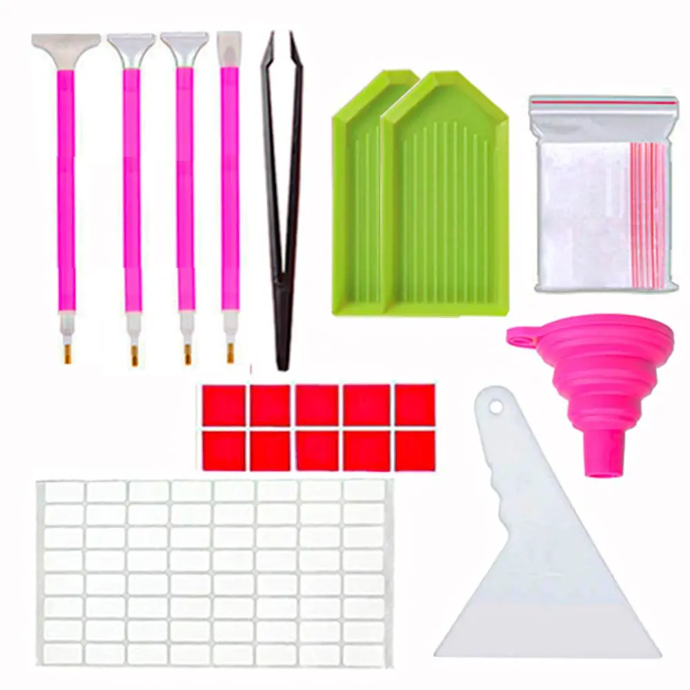 5D DIY Diamond Arts Colorful Painting Tool & Accessories Kit, DIY Craft Supplies, Diamond Art Tools, 12pcs/set Diamond Sorting Tray & Painting Pen & Tweezers & Glue Knife & Grid Storage Box