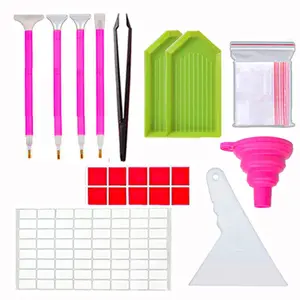 5D DIY Diamond Arts Colorful Painting Tool & Accessories Kit, Diamond Art Tools, 12pcs/set Diamond Sorting Tray & Painting Pen & Tweezers & Glue Knife & Grid Storage Box