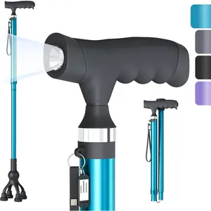 Walking Cane with LED Light for Seniors Men Women, Adjustable Folding Canes for Elderly, Ergonomic Handle & All Terrain Shock Absorbing Base, Walking Sticks for Indoor Outdoor Travel Hiking Support