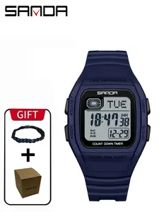 Sanda 2208 Electronic Watch, Multifunctional Sports Digital Watch, Waterproof Night Light, Unisex, 5atm, Dual Time Zone, Stopwatch Function