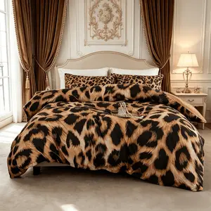3-Piece Leopard Print Digital Print Bedding Set, Include 1* Duvet Cover (No Comforter) and 2*Pillow Cases No Inner Filler, Soft and Comfortable, Ideal for Bedroom and Living Room Decor, Suitable for All Seasons