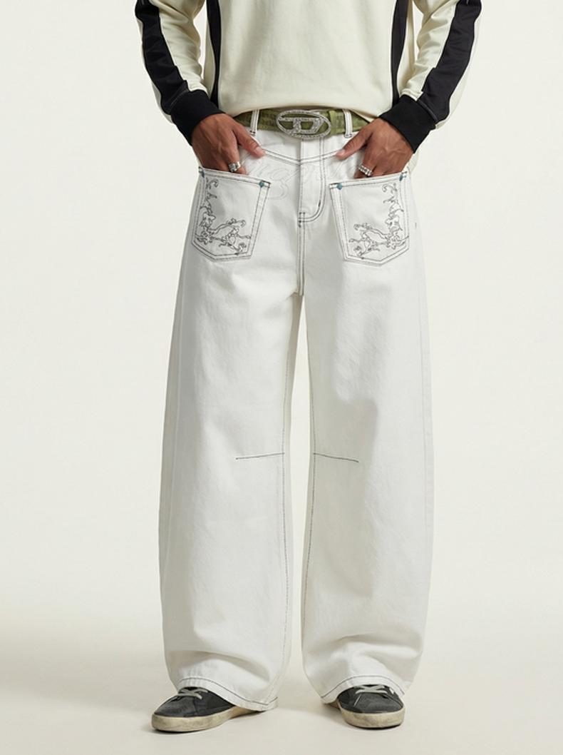 Inflation Y2K streetwear black jeans | embroidered wide-leg denim