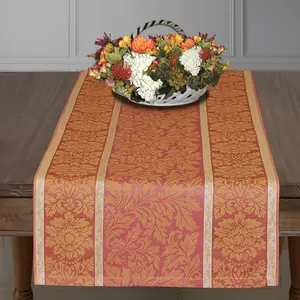 Armani International Linen-Cotton Table Runner 18x90 Inch – Les Festives Fall Foliage Pattern, Elegant Dining & Holiday Décor