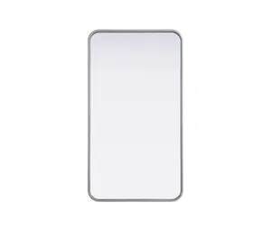 360 Stand Smooth Decorative Rounded Corners Iron Contour Metal Rectangle Mirror - MR8A2036SIL, 20x36 in, Silver, Hanging Elegant Home Decor Accessory, Home Decorative Mirror, Modern Linear Mirror