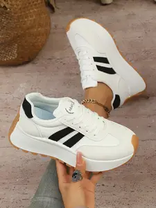 Women's Casual Round Toe Sneakers, Spring & Fall New Season Thick Sole Height Increasing Shoes, Retro Lightweight Breathable Waterproof Anti-Slip, Athletic Lightweight Sneakers