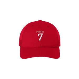 Faith Mob "Praying 7" Trucker Hat USA Made Christian Mesh Cap Adjustable Snapback Red Black Navy Prayer Centered Message Symbolic Design