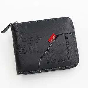 New Men Zipper Wallets Short Card Holder Vintage Male Wallet High Quality PU Leather