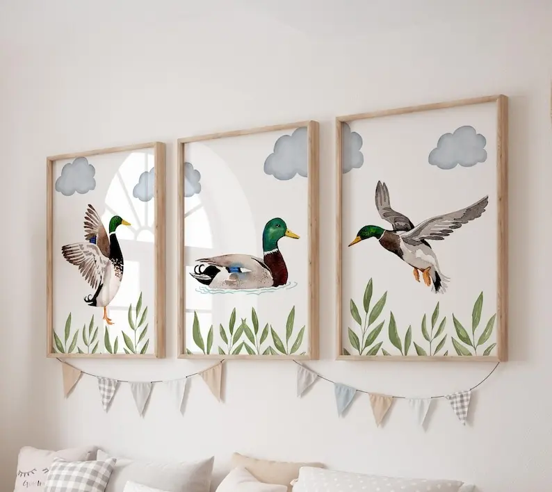 Set of 3 Mallard Duck Wall Art poster, Hunting Posters, Modern Art, Boy Nursery Decor, Playroom poster