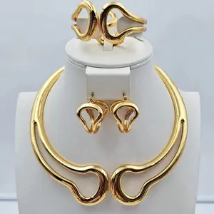 Ajoke Crisscross Gold Plated Jewelry Set with Earrings and Necklace, Elegant Design for Everyday Wear