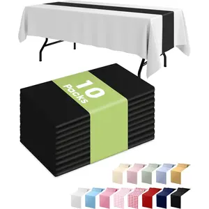 Black Plastic Table Runners - 10 Pack, 14'' x 108'', Water Resistant & Disposable Centerpiece Decorations  Table Cloth, Wedding, Birthday, Holiday, Baby Shower, Party, Home Decor