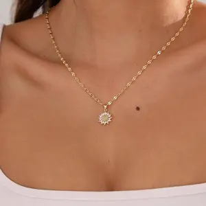 Tewiky Sun Moon Pendant Necklace for Women Men, Golden CZ Dainty Cute Minimalist Shining Gemstone Turquoise Chain Choker Sunflower Jewelry Gifts