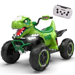 12V Dinosaur Ride On Toy Electric ATV for Kids, 2-Seater Power Wheels w/ Remote Control, 4-Wheel Suspension, LED Lights, Bluetooth, Music, 3 Speed, Safety Certified Toddler Car (Age 3-8)
