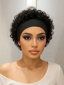 Women's Short Curly Hairband Wig, Human Hair, Suitable for Daily Wear, Perfect for Women, Easy to Use, Comfortable Fit