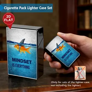 Unisex Plastic Cigarette Case & Metal Lighter Shell Set with Cast Iron Accents, 2026 New Year-Valentine's Day Gift, Creative "MINDSET IS EVERYTHING" 2D Theme Fun Fish Shape Lighter Accessory