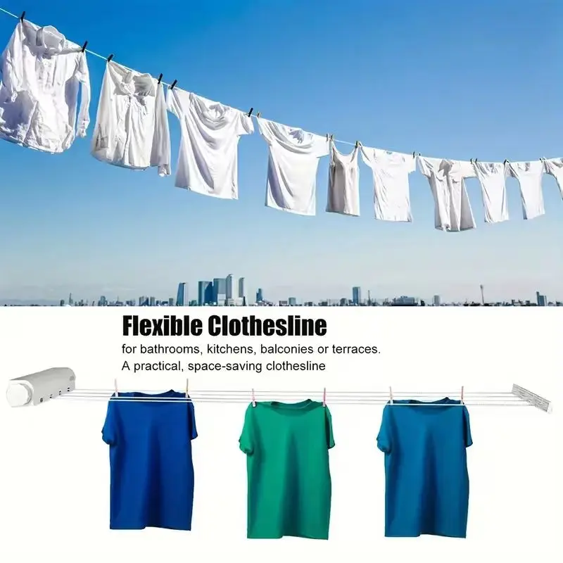 4-Line Space-Saving Retractable Clothes Hanger - Indoor/Outdoor Drying Rope, Hanging Towel & Clothing Organizer for Bedroom, Bathroom, Modern Wardrobe Storage Rack