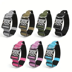 Adjustable Tactical Dog Collar with Handle - Durable Polyester Training Collar for Large Dogs up to 132 lbs, Outdoor-Ready Pet Gear with Secure Leash Attachment, 7 Vibrant Colors, Comfortable Pet Wear, Strength Woven Design