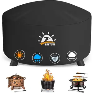Fire Pit Cover Round 50 Inch - Firepit Cover Duty & Waterproof, 600D Fire Table Cover Large Gas Fire Pit Accessories Fade & Resistant - 50 x 50 x 24 Inch