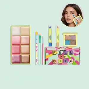 Eye Makeup Set, 1 Count 8 Shine Shades Palette & 1 Count Quad Pod Shimmer Palette & 2 Counts Crayons & 3 Counts Brushes, Versatile All-in-One Makeup for Women