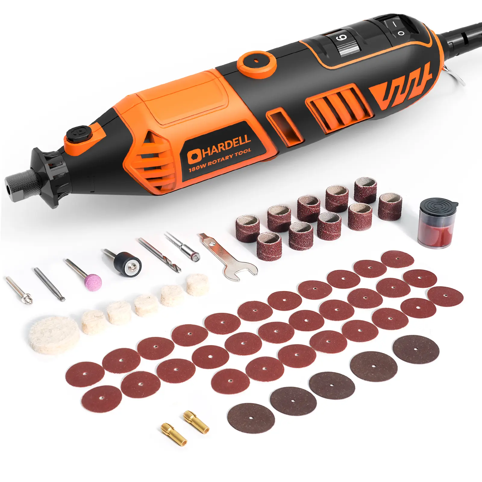 HARDELL Corded 180W Rotary Tool Kit with 61 Accessories High Power Electric Engraving Tool for DIY Crafts Cutting Sanding Polishing Carving Drilling Grinding Rust Removal and Home Repair Projects Heavy Duty Multi Functional Rotary Power Tool Set