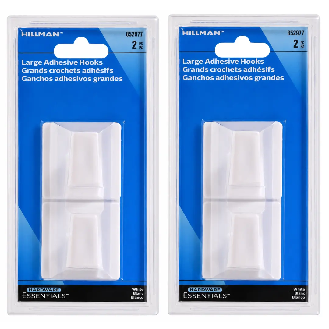 2 Pack Large White Adhesive Hooks (2 Pcs in 1 Pack), Peel and Stick Plastic Wall Hooks for Kitchen, Bathroom, Laundry Room, Cleaning Tools, Towels, Décor and Lightweight Hanging, Holds up to 1 lb