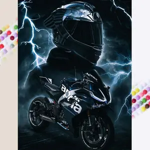 1pcs 5D DIY handcraft diamond painting kit, 5D diamond art set, DIY decoration, motorcycle, knight, lightning diamond painting kit full round drill DIY, mosaic, diamond art, DIY art home decoration, suitable for Halloween and Christmas.