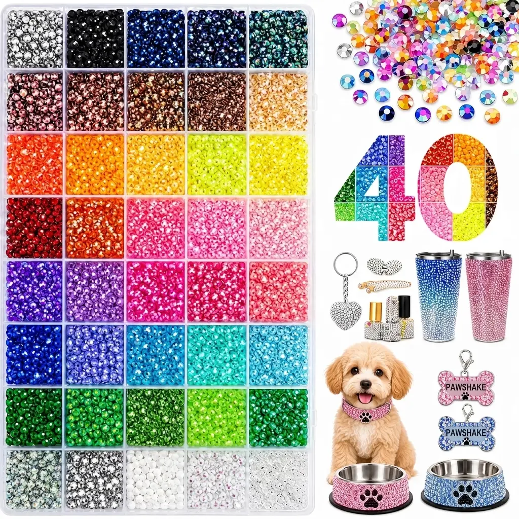 Rhinestone Bedazzling Kit with Tools,Pet Accessory 40000Pcs 3mm Flatback Resin Jelly Rhinestones for Pet Toy Decoration, Cat Toys, Clothes, Shoes, Nail Art, Phone Cases, Tumblers, Book Covers & DIY Crafts prong collars bead