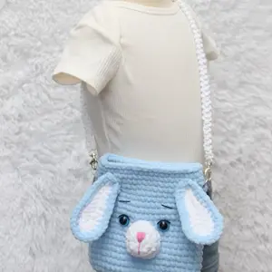 Bunny Purse - Bear Crochet Bag with Rabbit Face, Light Blue Color, Cute Design for Kids, Ideal Handbag for Girls