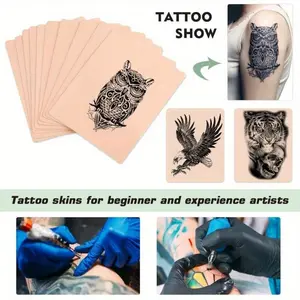 1Set Tattoo Practice Leather with Transfer Paper - Tattoo Fake Leather and Stencil Paper Set, Includes Tattoo Paper and 1mm Double-Sided Blank Tattoo Practice Leather, Skin-Touch, Two Uses