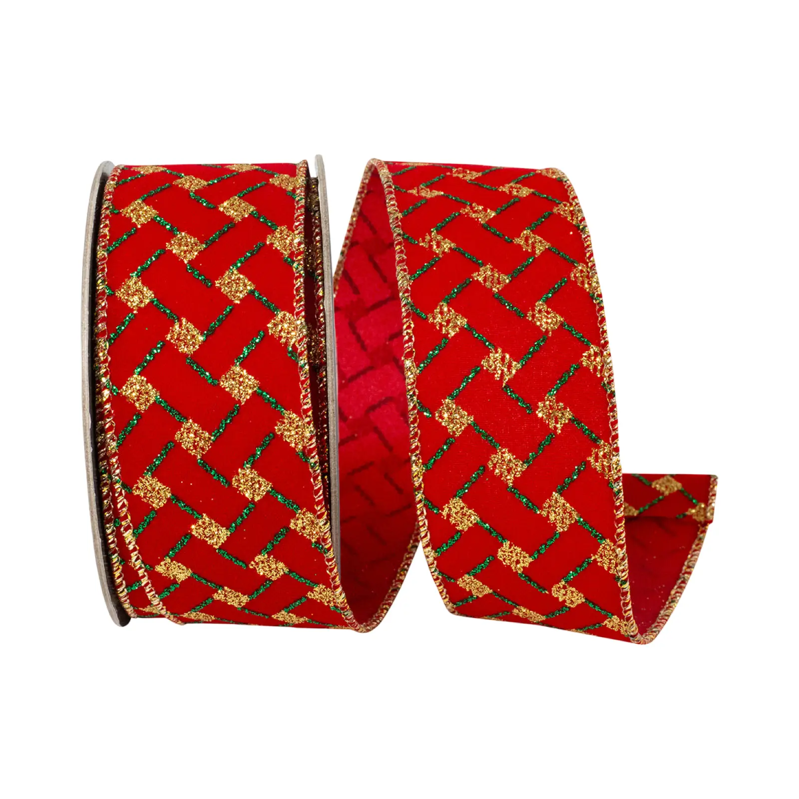 Red Velvet Glitter Interlocking Ribbon, 1.5" X 10YD