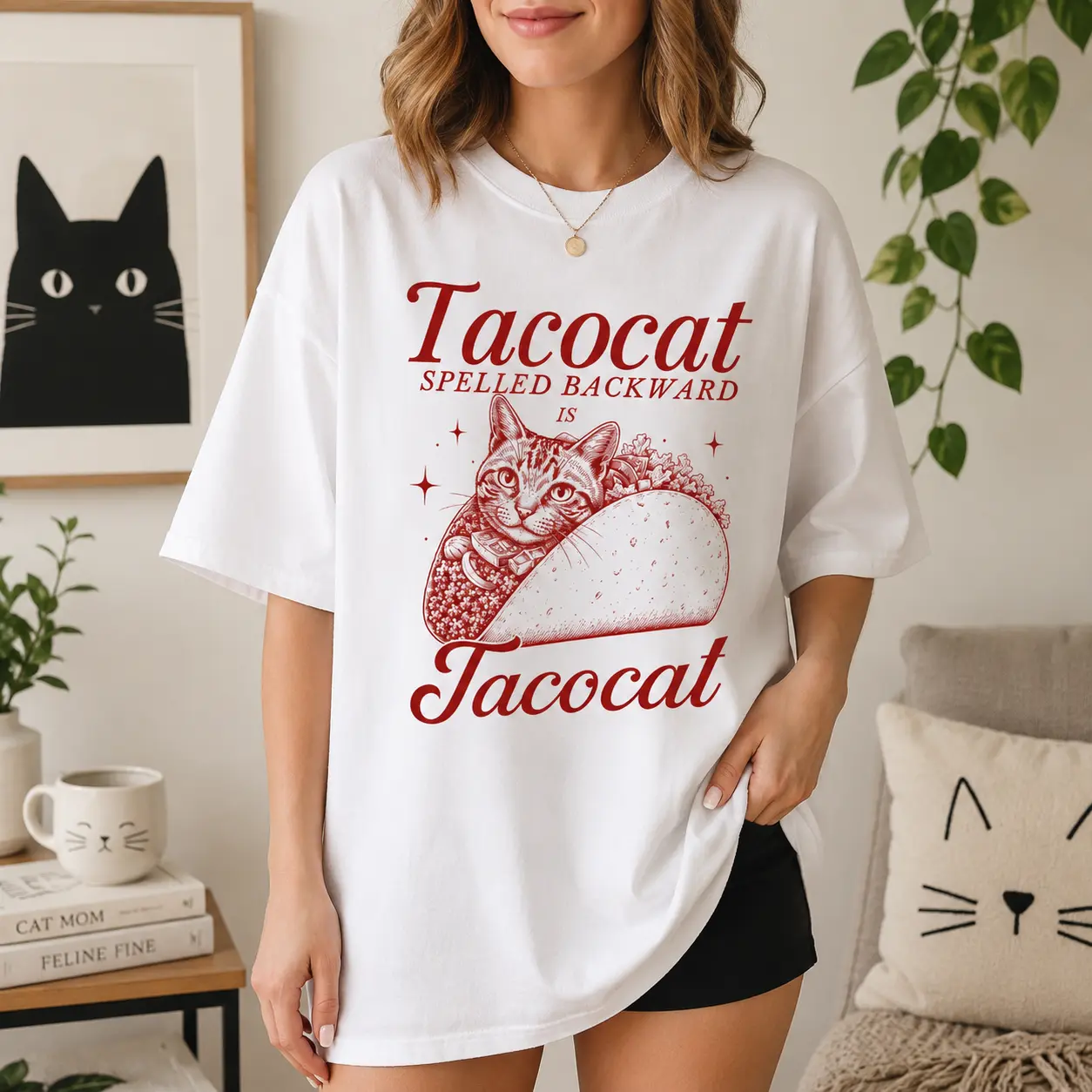[100% Cotton] Tacocat T-Shirt, Tacocat Palindrome Graphic Tee, Funny Taco Cat Shirt, Retro Food Humor Tshirt, Unisex Short Sleeve Shirt, Trendy Oversized Tee, Casual Taco Graphic, Birthday Gift For Men Women