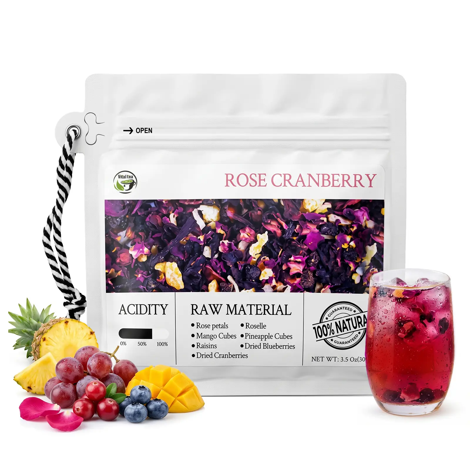 Rose Cranberry Fruit & Herbal Tea - Pure Natural Loose Leaf Floral Fruit Tea, Women's Wellness & Glow Blend with Rose Petals & Hibiscus, 5.3 Oz (150g) | iTREE · Vital-Tea