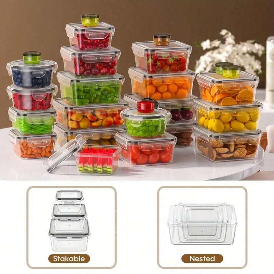 GHQ 40-Piece Set With Airtight Lids Lunchbox Combo, Food Storage Containers, Leak-Proof Leftovers Container, Stackable Freezer/Microwave/Dishwasher Lunchboxes (20 Rectangular + Round + 20 Lids)