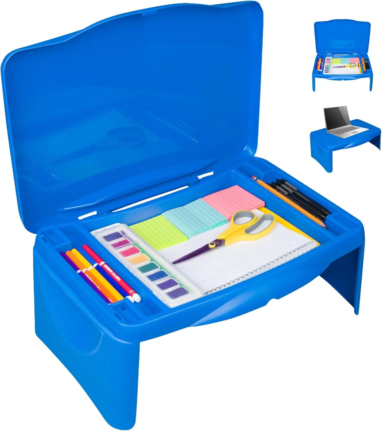 Aerolife Folding Lap Desk - Foldable Table for Work, Study, Gaming, Arts, Crafts, School - Collapsible Laptop Tray with Storage Compartment - Portable Writing Station for Kids, Adults (Blue)
